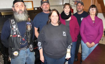 Some volunteers pictured from left are Joe Butrie, Riders President; Larry Wagner Road Captain; Wendy Butrie, Riders Treasurer; Trice Murphy, volunteer; Libby Bynon, volunteer; and Dave Makara, volunteer.