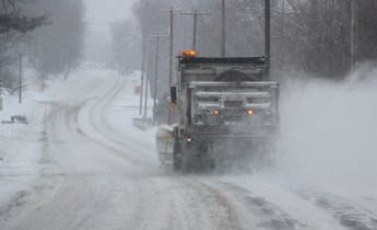 Pictured yesterday is a PennDOT plow truck traveling west on US209 through the Seek section of Coaldale.