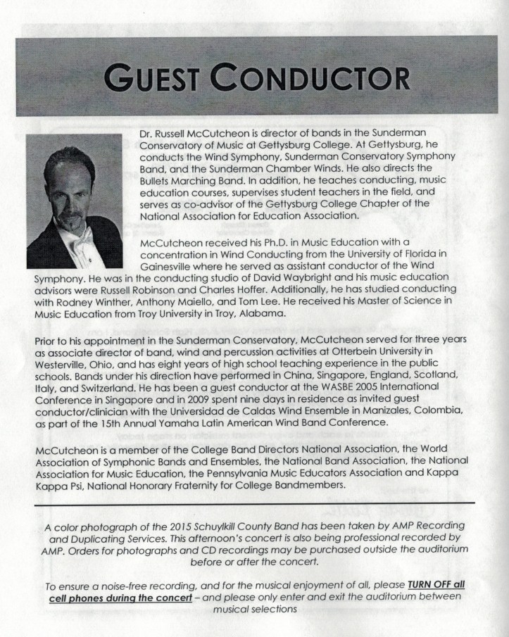 Schuylkill County Band at Williams Valley High School, Tower City, 3-7-2015 (4) (GUEST CONDUCTOR - McCutcheon)