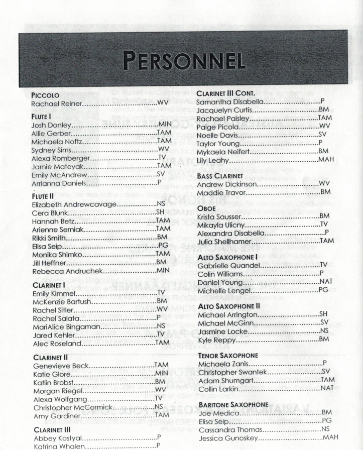 Schuylkill County Band at Williams Valley High School, Tower City, 3-7-2015 (6) (PERSONNEL - BAND MEMBERS - PAGE 1 OF 2)