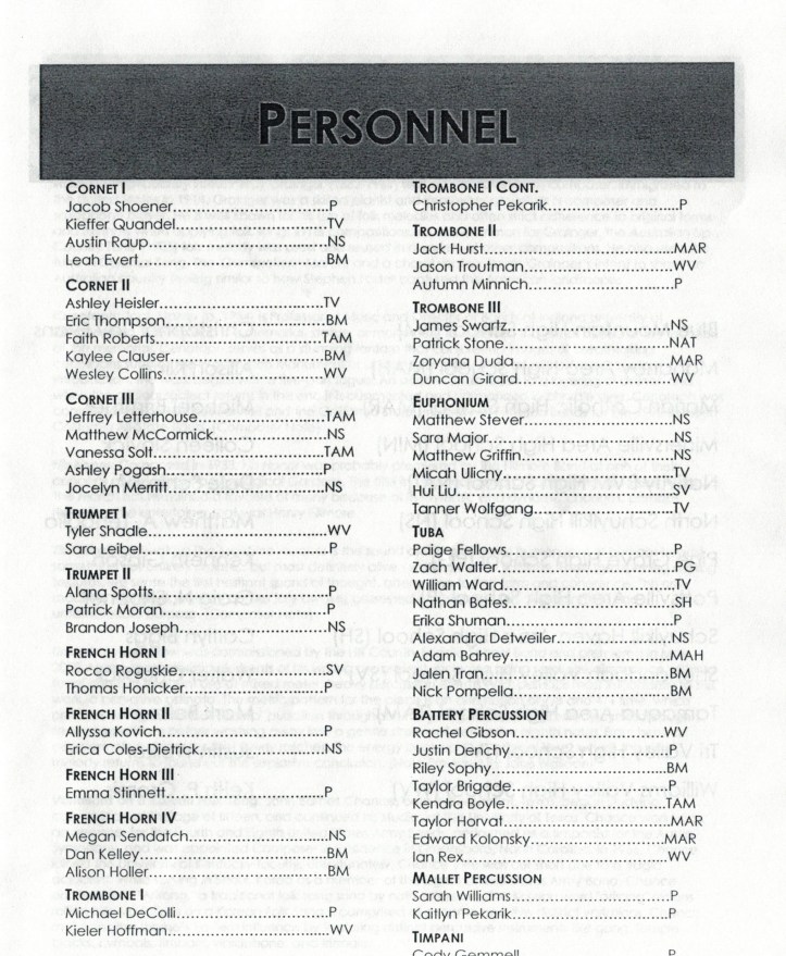 Schuylkill County Band at Williams Valley High School, Tower City, 3-7-2015 (6) (PERSONNEL - BAND MEMBERS - PAGE 2 OF 2)