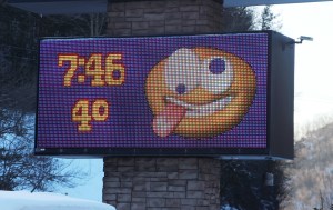 A sign in front of Seitz Brothers shows 4 degrees as of 7:45 AM today.