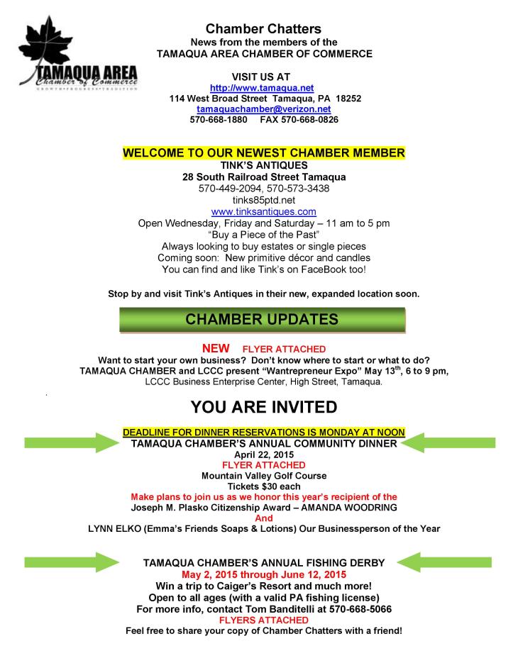4-17-2015, Tamaqua Chamber of Commerce Chamber Chatters-page-001