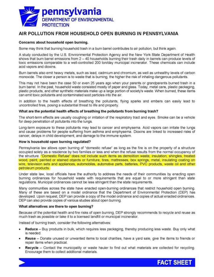 Air Pollution from Household Open Burning in Pennsylvania, page 1