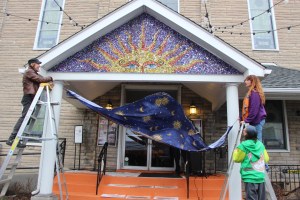 Mosaic Unveiling, Facade, Front of Tamaqua Community Arts Center, Tamaqua, 4-10-2015 (32)