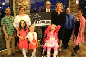 Pictured on left are Kevin and Amanda Woodring with daughters Alivia, 6, and Kaile, 8. In the middle are Don and Lynn Elk with Emma Elk, 13. On right are Rich Shupp, President, Tamaqua Chamber of Commerce, and Linda Yulanavage, Executive Director, Tamaqua Chamber of Commerce.