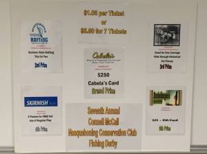 These are the prizes that may be won Saturday May 9th at the Seventh Annual Connell McCall/Nesquehoning Conservation Club Fishing Derby.