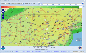 Weather.gov / Image shows forecasted minimum relative humidity as of Monday at 2 AM.