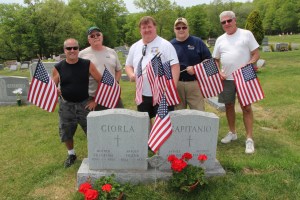 Notre Dame Club of Schuylkill County, Placing Flags, St. Jerome's Cemetery, Tamaqua, 5-16-2015 (2)