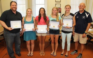 Pictured from left are Tamaqua Borough Council member Dave Mace (holding the certificate for Janette Kabana), 