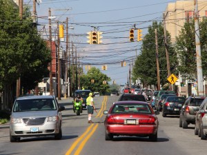 Fire police volunteers could be seen directing traffic at each traffic light on US209 in Lansford.