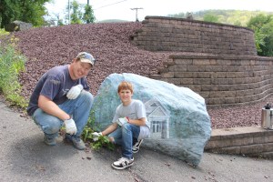 Father, Son Pulling Weeds, Owl Creek Road Entrance Park, Tamaqua, 6-6-2015 (5)