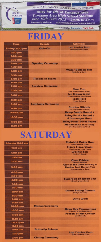 Schedule, Relay For Life for Tamaqua And Surrounding Communities (COMBINED)