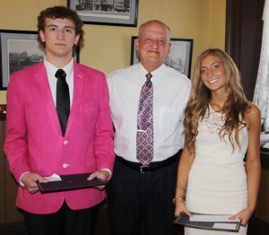 Also presented during the program was the Karen Mateyak Memorial Fund. From left are Christopher Chinnice, John Mateyak, and Rachael Keich.