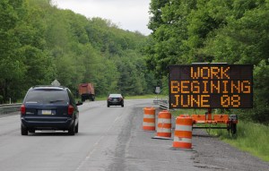 TamaquaArea.com/A sign sits along US209 (Pottsville Stretch) at the west end of Tamaqua. It states work will begin on Monday.