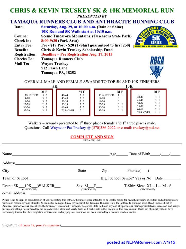 8-29-2015, Chris and Kevin Truskey 5K, 10K Memorial Run, Tuscarora State Park, Barnesville-page-001