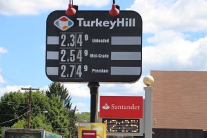 Turkey Hill in Tamaqua is advertising 2.349 for unleaded. If you time it right to get the 30 cents off, it will only cost you a about $2.05 a gallon. 