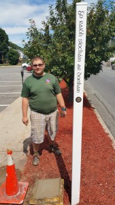 Installation of Peace Pole, via scout Bradly, Train Station Lot, Tamaqua, 8-22-2015 (2)