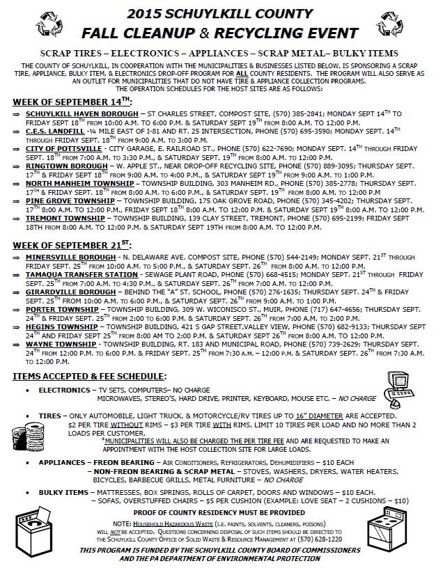 2015 Schuylkill County Fall Cleanup & Recycling Event