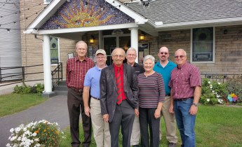 Bill Barker, Mark Abernathy, Dewey and Kathie Aiken, Steven Gintz, Barry Whitworth, and Tamaqua Community Arts Center volunteer Jack Kulp.
