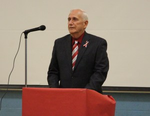 Veteran Joe Deren served as guest speaker. Deren is also the school's maintenance man.