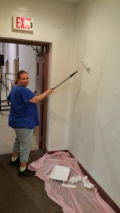 Volunteer Lorraine Durning Painting Wall, Tamaqua Salvation Army, Tamaqua, 9-30-2015 (3)