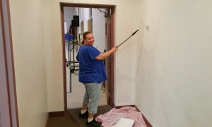 Volunteer Lorraine Durning Painting Wall, Tamaqua Salvation Army, Tamaqua, 9-30-2015 (4)